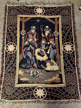 GOODWIN WEAVERS gorgeous NATIVITY throw blanket woven tapestry style 50x65" LIKE